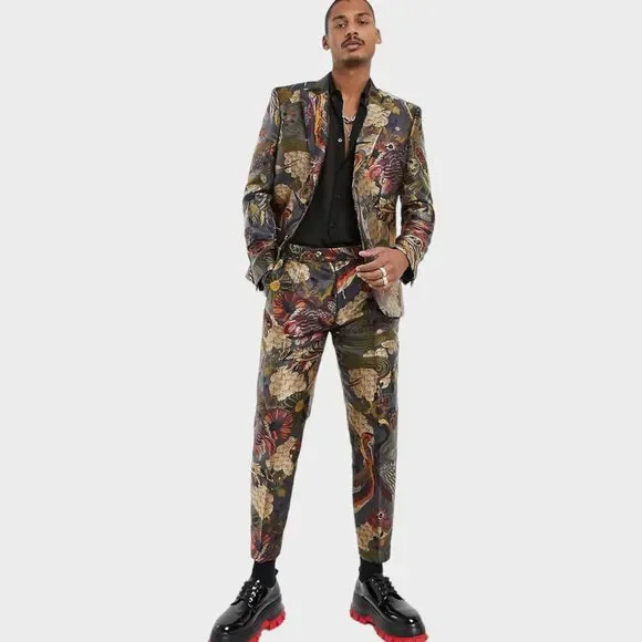 NWT ASOS EDITION Slim Suit 2-pc Jacket 38 Pants 31x30 Jacquard LIMITED EDITION - Picture 5 of 8